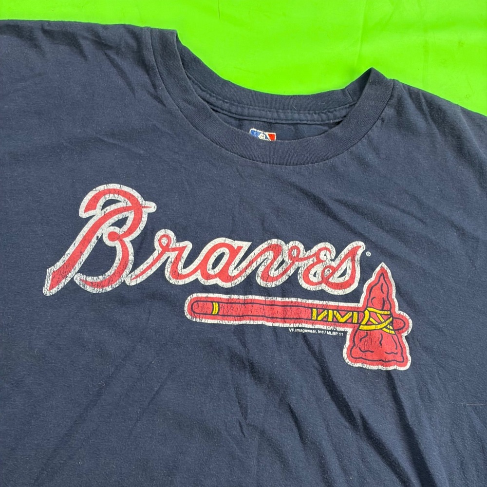 MLB Atlanta Braves T-Shirt Mens XL Blue Tomahawk Logo Baseball Fan Gear Game Tee